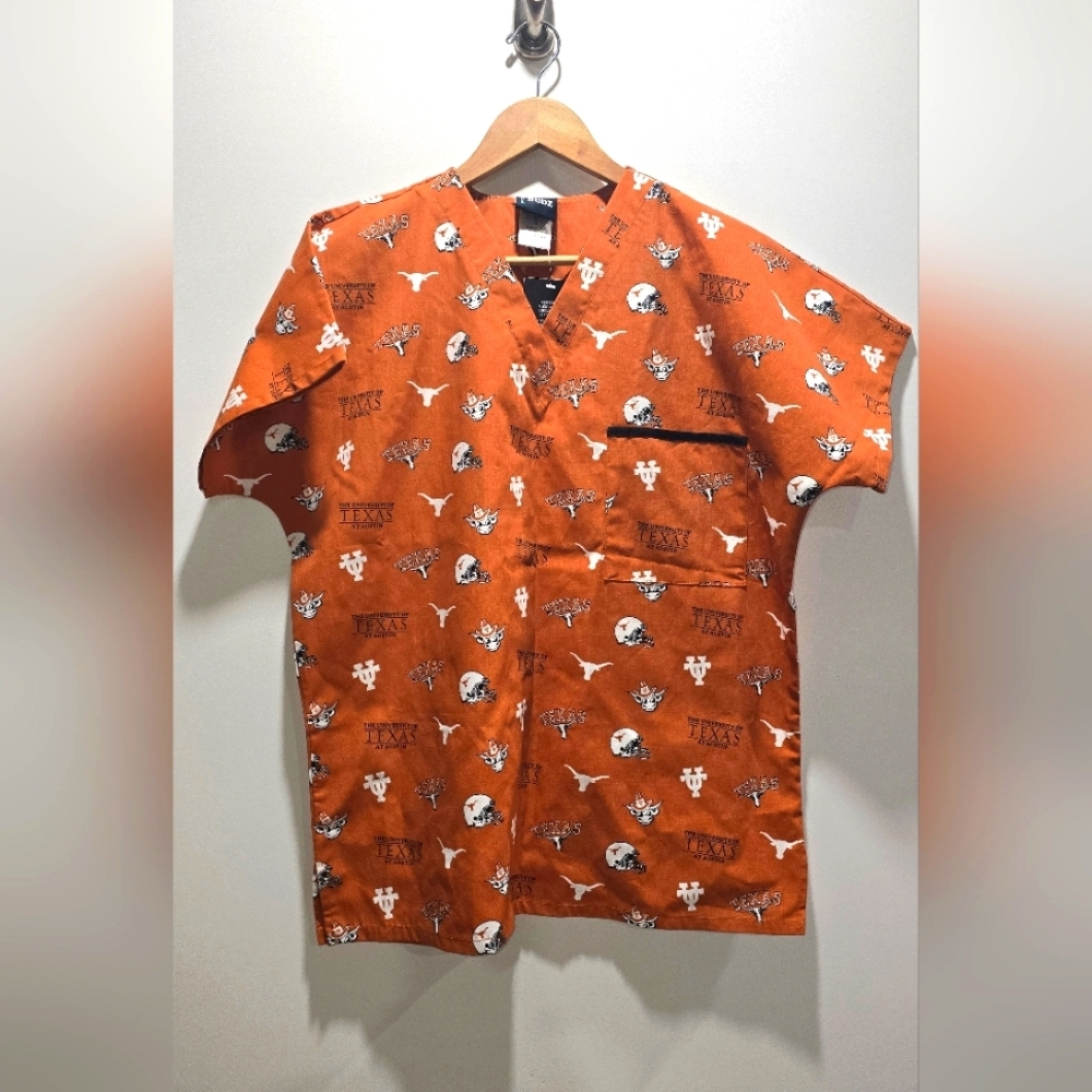 Dudz Scrub Texas Longhorns Hook’em Horns Scrub Top Size S NWT